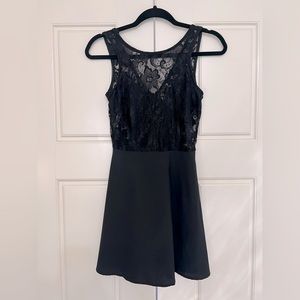 Choies (LuLus) Black Lace Panel Skater Party Dress